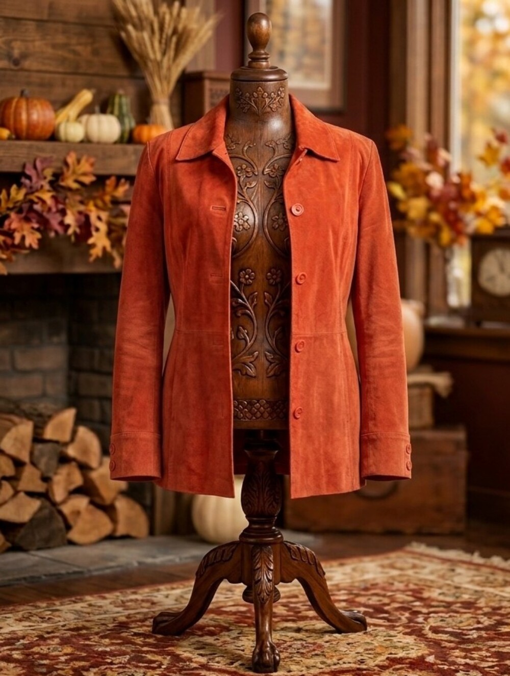 Skotts Suede Vintage Women's Suede Jacket in Burnt Orange - Classic Button Front